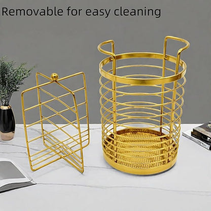 ZECNG Gold Kitchen Divided Organizer, Kitchen Countertop Holder for Serving Utensils, Stainless Steel Mesh Storage Baskets for Holding Knife Fork Spoon