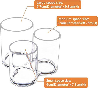 MOSIKER Makeup Brush Holder,Acrylic Clear Round Remote Control Pen Pencil Hair Nail Brush Comb Organizer with 3 Slots