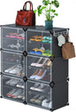 NiHome Shoe Rack Organizer with Doors - 24 Pairs Closet Shoe Organizers and Storage - Stackable Plastic Shoe Storage Box - Free Standing Shoe Rack for Entryway Garage Bedroom