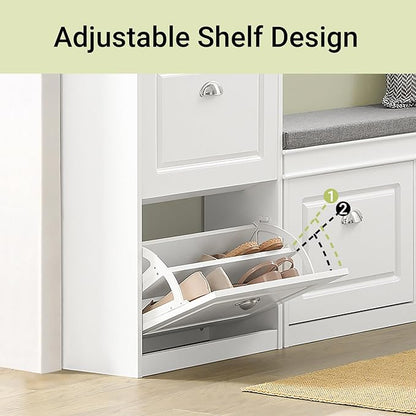 SoBuy Small Shoe Cabinet, Slim Shoe Rack 2 Flip-Drawers, Thin Shoe Storage Cupboard Organizer Unit for Entryway and Hallway, White FSR78-W
