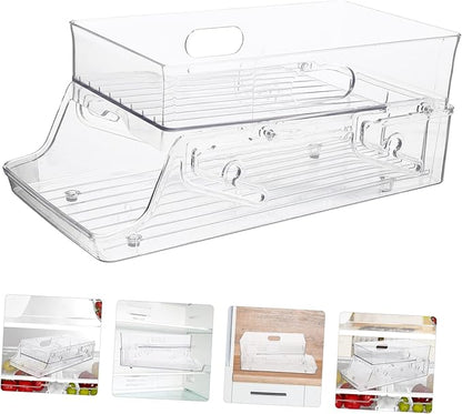 Cabilock Double Layer Rolling Soda Can Dispenser Transparent Fridge Organizer Multi-Functional Beverage Holder for Kitchen Office and Pantry Storage