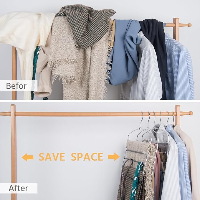 Multi-Layer Metal Pants Hangers, 6 Pack, 5 Swing Arms, Non-Slip