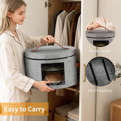 Samplife Hat Box,Hat Storage Box,Stackable Round Brim Hats Organizer Bag Container for Closet,Travel Hat Boxes for Women, Cowboy Hat Organizer, FoldableTravel Cap Boxes (01-Grey, 16.5" D x 10.5" H)