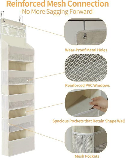 Over the Door Organizer, Door Storage Organizer with Large Capacity Pockets, Hanging Shelves for Bedroom, Closet, Dorm, Pantry (Beige, 4-Tier)