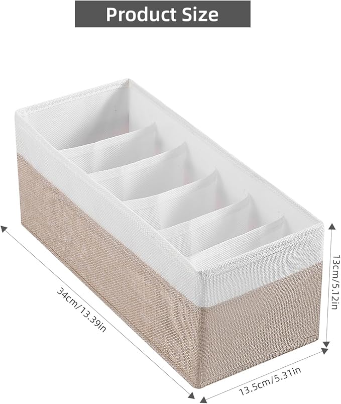 3 Packs Fabric Belt Organizer, 6 Grids Belt Organizer for Closet and Drawer, Foldable Dresser Drawer Organizers,Tie Storage -Beigewhite
