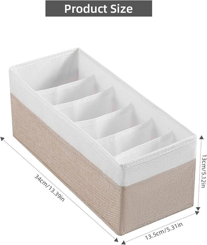 3 Packs Fabric Belt Organizer, 6 Grids Belt Organizer for Closet and Drawer, Foldable Dresser Drawer Organizers,Tie Storage -Beigewhite