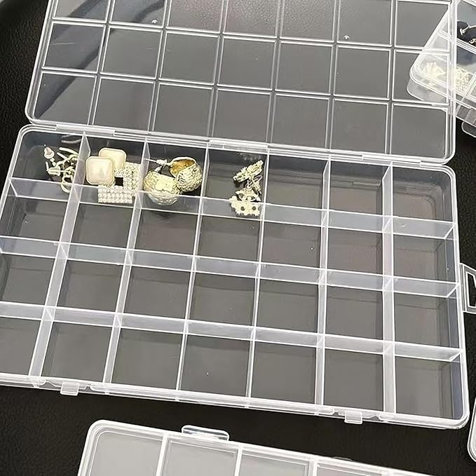 24 Grids 7.5 Inch x 5.2 Inch Fixed Clear Plastic Jewelry Organizer Storage Box Jewelry Earring Tool Containers (1)