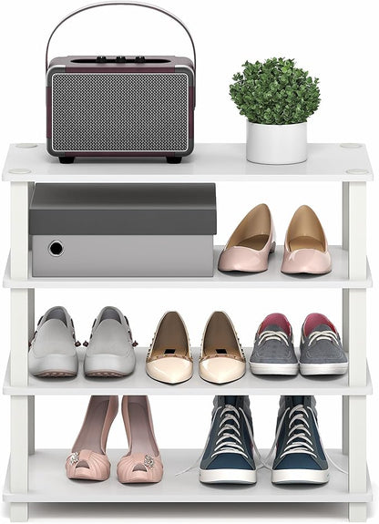 Furinno Turn-S-Tube Shoe Rack, 4-Tier Shoe Organizer, Shoe Storage, 11.6 x 23.6 x 22.3, for Closet Entryway, Office, Garage, White