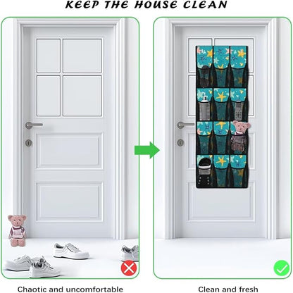 Starfish Hanging Storage Shoe Organizer for Closet 12 Mesh Pockets Hanging Storage Bags Holder for Sundries Clothes Boots Toys