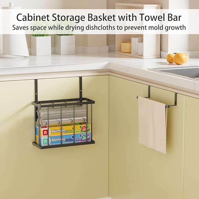 DTUQYX 3 Pack Over Cabinet Door Organizer - Adjustable Cabinet Door Organizer with Towel Rack,Hanging Over the Door Organizer for Cutting Board, Plastic Wrap, Aluminum Foil, Cleaning Supplies, Baking