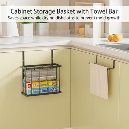 DTUQYX 3 Pack Over Cabinet Door Organizer - Adjustable Cabinet Door Organizer with Towel Rack,Hanging Over the Door Organizer for Cutting Board, Plastic Wrap, Aluminum Foil, Cleaning Supplies, Baking