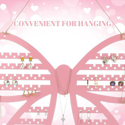 Pink Bow Hanging Earring Organizer Wall Mounted Metal Pink Jewelry Holder Coquette Bow Earring Rack Organizer Home Decor for Women Girls Bedroom Dormitory Accessories