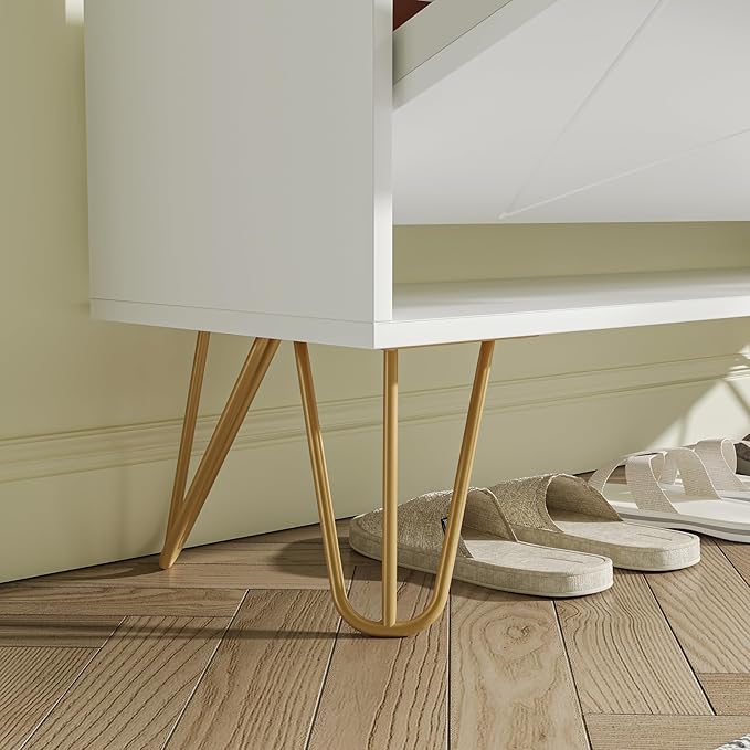 JOZZBY White Shoe Cabinet for Entryway, Narrow Shoe Storage Cabinet with 2 Flip Drawers, Hidden Shoe Rack for Hallway, Living Room