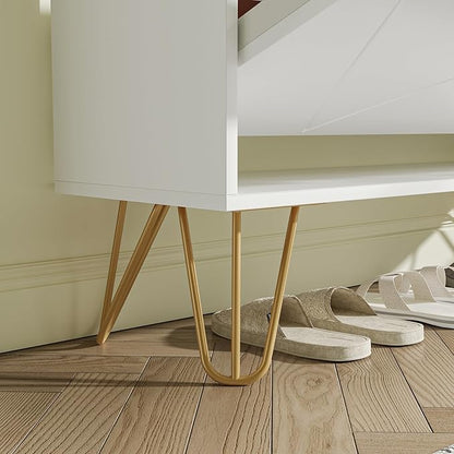 JOZZBY White Shoe Cabinet for Entryway, Narrow Shoe Storage Cabinet with 2 Flip Drawers, Hidden Shoe Rack for Hallway, Living Room