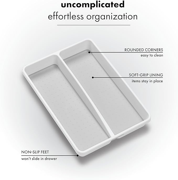 madesmart Small Utensil Tray, Multi Purpose Storage Organizer, Deep Storage for Ladles, Whisks & Serving Tools, Non Slip Lining, for Drawers & Home Organization, White