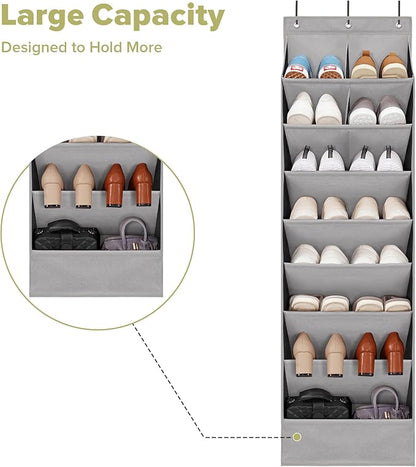 Door Shoe Organizer with 10 Extra Large Pockets, 23 Pairs Shoes Large Capacity Hanging Storage Organizer for Shoes, Diapers, Dark Grey, 8 Layers, 2-Pack