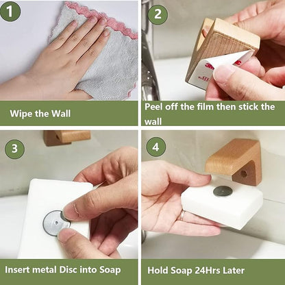 2sets Wood Magnetic Bar Soap Holder for Shower Wall,Magnet Air Dry Soap Saver Self Draining, Eco-Friendly Wooden Soap Dish for Soaps & Beard Shampoo Bars