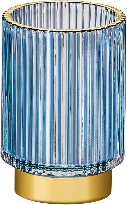 Makeup Brush Holder Organizer,Toothbrush Holders,Desk Pen Pencil Holder,Multifunctional Vintage Glass Brush Cup（L/Blue/A3-8-US）