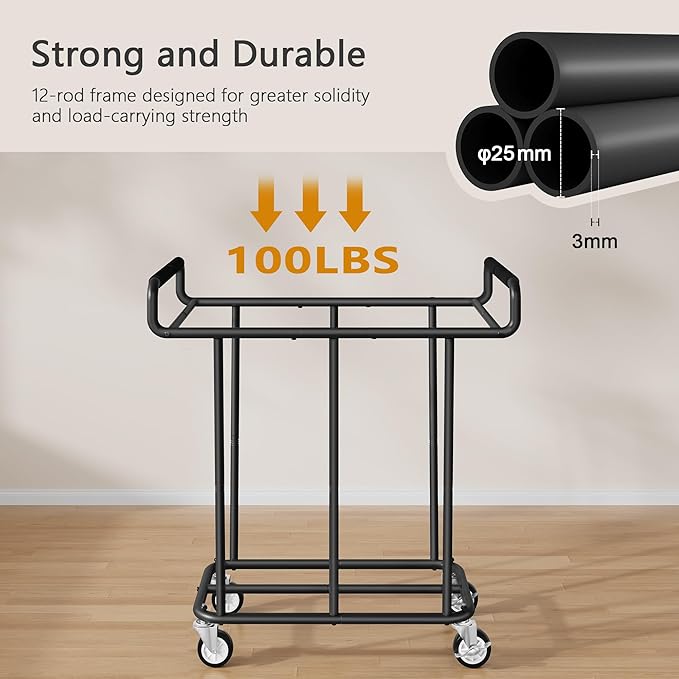 Laundry Hamper with Wheels, 250L Rolling Medium Laundry Basket for Clothes Storage, Heavy Duty Rolling Laundry Cart with Handle, Steel Frame, Waterproof Liner, 66 Gallons