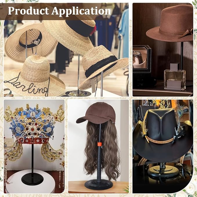PH PandaHall Hat Display Stand Wooden Hat Holder Rack Adjustable Hats Organizer Rustic Hats Storage Stand Tabletop Wig Displays Risers for Home Closet Store Baseball Cowboy Caps Helmet