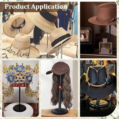 PH PandaHall Hat Display Stand Wooden Hat Holder Rack Adjustable Hats Organizer Rustic Hats Storage Stand Tabletop Wig Displays Risers for Home Closet Store Baseball Cowboy Caps Helmet