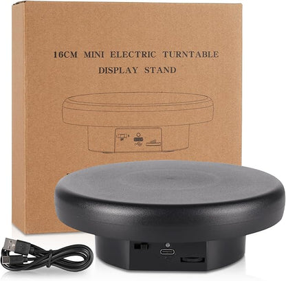 360° Electric Rotating Platform with Type-C Cable, 6.3in / 15lb Motorized Rotating Display for Jewelry Photography Products Live Show Video shoot, Mushroom Rotating Stand for 3D Model Cake Black