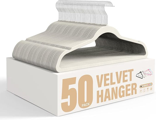 Simple Deluxe Velvet Hangers 50 Pack, Non-Slip Clothes Hangers with Shoulder Notches, 360° Swivel Hooks, Heavy Duty Coat Suit Hangers for Closet Space Saving, White