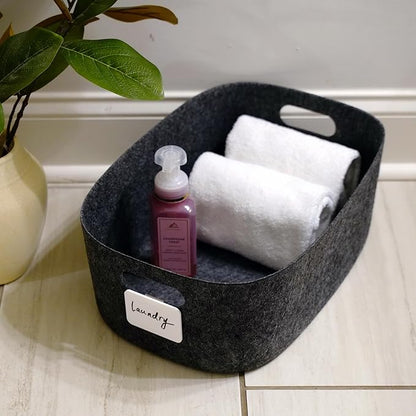 Welaxy Large Felt Storage Basket with Handles, Carbon Open Bin for Shelves, Books, Toys, Laundry & Home clutter-free interiors (Charcoal)