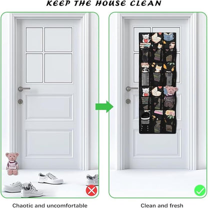 Cat Reading Over The Door Pantry Organizer,Hanging Baskets with 12 Mesh Large Pockets,Over The Door Organizer,Pantry Organizers and Storage,Stable Spice Rack for Kitchen,Bathroom