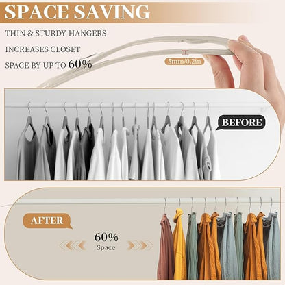 LemonRoad 50 Pack Short Neck Hangers, Upgraded Non-Slip Plastic Hangers Lifts Clothes 3" Higher, Space Saving 360 Swivel Hook for Closet Organizer, Shirts Jackets Dresses, Smooth (Warm Beige)