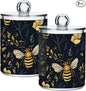 2 Pack Qtip Holder Dispenser for Cotton Ball Bumblebee Wildflowers Cotton Swab Round Pads Clear Plastic Acrylic Jar Set Bathroom Canister