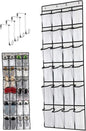 Over the Door Shoe Organizer, 24 Pocket Breathable Mesh Hanging Shoe Organizer, Up to 40 Pounds Non Slip Holder, Sturdy over the Door Storage Fits for Size 13 Shoes 59x21