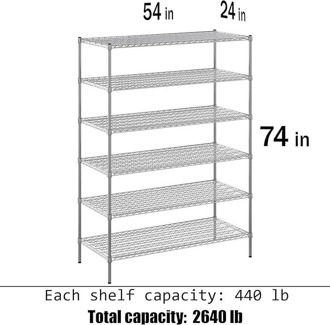 24" Deep x 54" Wide x 74" Height Wire Shelving Kit | 6-Tier | NSF Commercial Storage Rack Unit