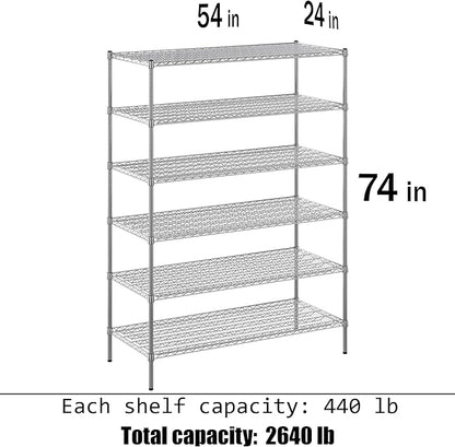 24" Deep x 54" Wide x 74" Height Wire Shelving Kit | 6-Tier | NSF Commercial Storage Rack Unit
