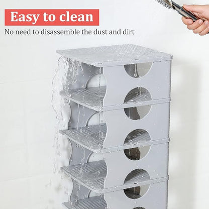 6-Tier Shoe Rack, Stackable Storage Organizer for Bedroom Entry, Adjustable Rack, Shoe Slots Shelf, Easy Tower Rack, Grey