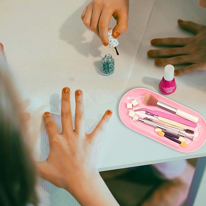 Nail Tray Pink Manicure Tool Tray Display Nail Art Dish Storage Oval Manicure Tray Jewelry Rhinestone Cosmetics Organizer Decorative Small Storage Plate
