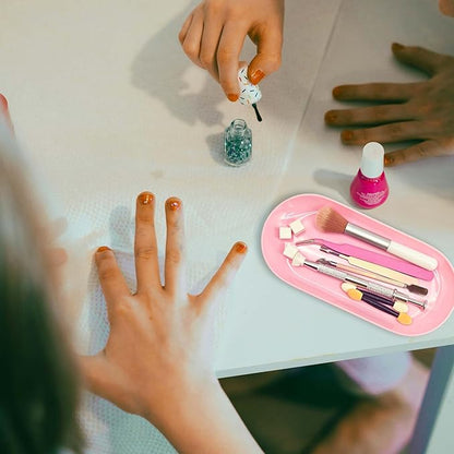 Nail Tray Pink Manicure Tool Tray Display Nail Art Dish Storage Oval Manicure Tray Jewelry Rhinestone Cosmetics Organizer Decorative Small Storage Plate