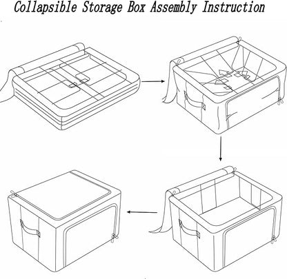 FHSQX 2 Pack Clothes Storage Bins Stackable Metal Frame Storage Box Foldable Linen Fabric Organizer with Carrying Handles and Clear Window (Light Gray, 15.7x 11.8x 7.8Inch)