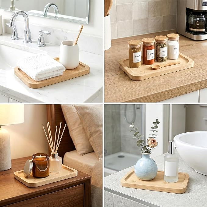Small Bamboo Organizer Tray, Bamboo Tray for Counter Toilet Tank Trays Narrow Bathroom Counter Trays for Organizing and Home Decor, 8.6l X 5.9w X 0.47h Inch