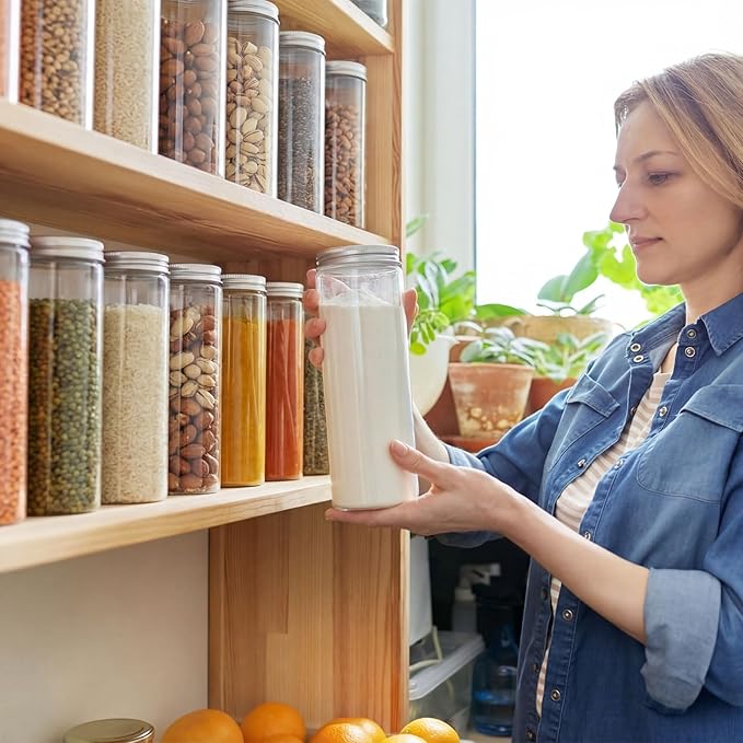 20 Pcs Plastic Jars with Lids 20 oz Plastic Food Storage Jar Spaghetti Containers Cylinder Containers with Screw on Lids for Dry Goods, Spice, Noodles, Spices and More(Silver)