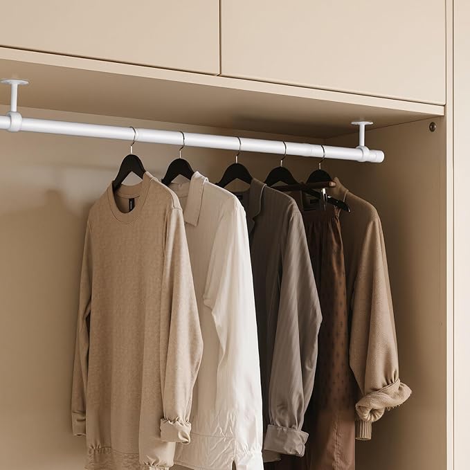 SUTINE Closet Rod, Closet Rods for Hanging Clothes, 17 to 52 inch Adjustable Ceiling/Wall mounted Closet Hanging Rod, Heavy Duty Clothes Rod Clothing Bar, Closet Poles for Hanging Clothes for Wardrobe