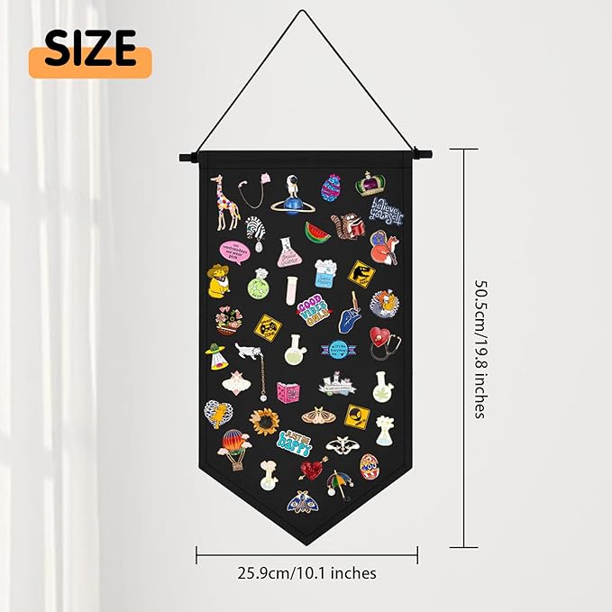 Kunyeah Wall Hanging Brooch Organizer Storage Case Colorful Canvas Pin Board Stand Enamel Pin Badge Hanging Holder Display Banner Earrings Collection Holder - Pins No Included (Black)