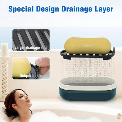 AIMAIAIMAI Travel Soap Container, Travel Soap Box with Removable Draining Layer for Camping, Gym (Blue Style A)