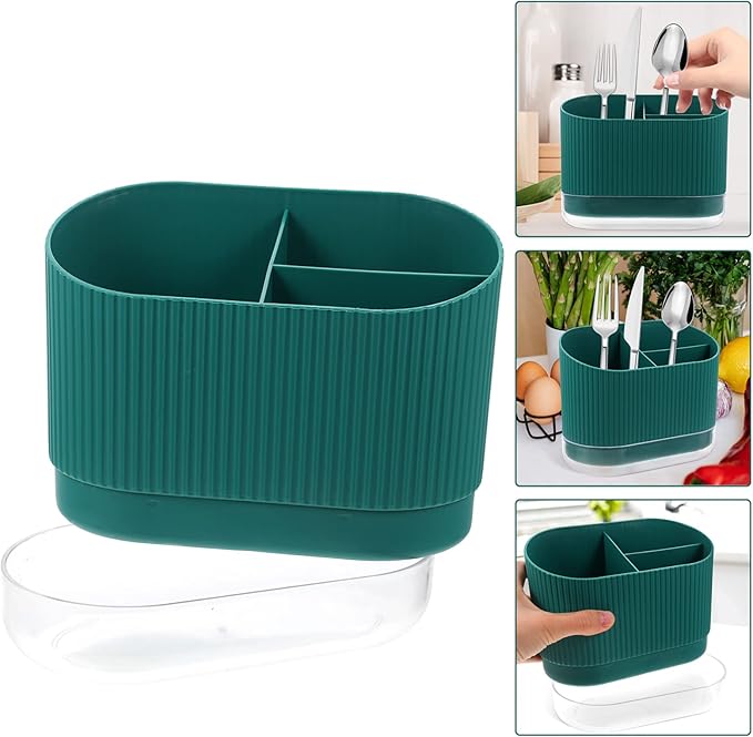 Silverware Organizer Plastic Utensil Holder Caddy with Drainage Chopstick Cage 3-Compartment Flatware Drainer Basket for Kitchen Sink and Countertop