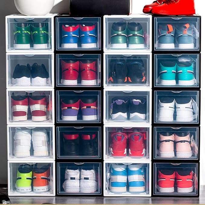 Gadpiparty Basketball Shoes Storage Box 36x26x20cm Plastic Shoes Container Black Stackable for Home Closet