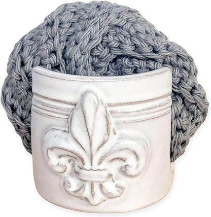 Fleur De Lis Sponge Holder for Sink White French Country Farmhouse Decor Compact Handmade Drain Rack (White)