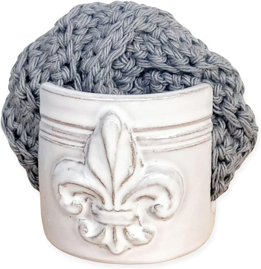 Fleur De Lis Sponge Holder for Sink White French Country Farmhouse Decor Compact Handmade Drain Rack (White)