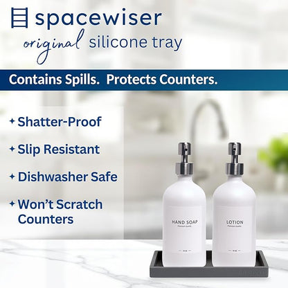 Spacewiser Countertop and Vanity Tray - 2 PC Small 7.7" Silicone Bathroom Trays, Kitchen Soap Tray, Dish Sponge Soap Holder Kitchen Sink Organizer Caddy, Bathroom Counter Trays for Lotion Dispenser