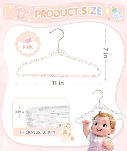 VIS'V Baby Hangers, 11 Inch Acrylic Kids Glitter Hangers for Infant Toddler Nursery Closet Clothes Organization, Pink, 30 Pcs