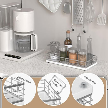 Toilet Paper Basket, 13 Inch Oak and Iron Bathroom Tank Tray Top of Toilet Storage Toiletries Organizer for Bathroom, Living Room and Kitchen (White)